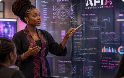 Formatrice présentant des tableaux de données sur un grand écran